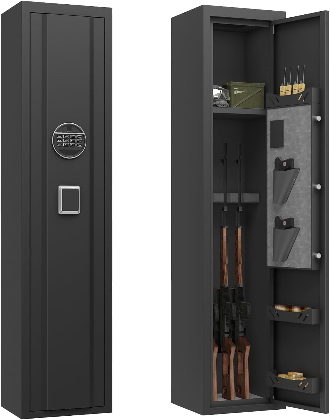 Heavy-Duty 3-5 Gun Safe for Rifles and Pistols, Gun Cabinet with Removable Racks for Home, Gun Storage Locker with Electronic Lock & LED Alarm Light, Fully Assembled Rifle Safe, 52’H