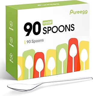 Pureegg Plastic Spoons - 90 Packs, Premium 7" Disposable Spoons, Heat-Resistant & BPA-Free Clear Plastic Spoons Heavy Duty, Party Supplies, Sturdy Spoons Plastic Disposable for Everyday Use