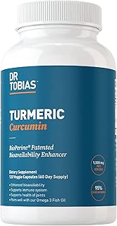 Dr. Tobias Turmeric Curcumin Supplement with BioPerine & Black Pepper, Extra Strength Curcumin Supplements for Joint Support,1500 mg per dose with 95% Curcuminoids, 120 Capsules