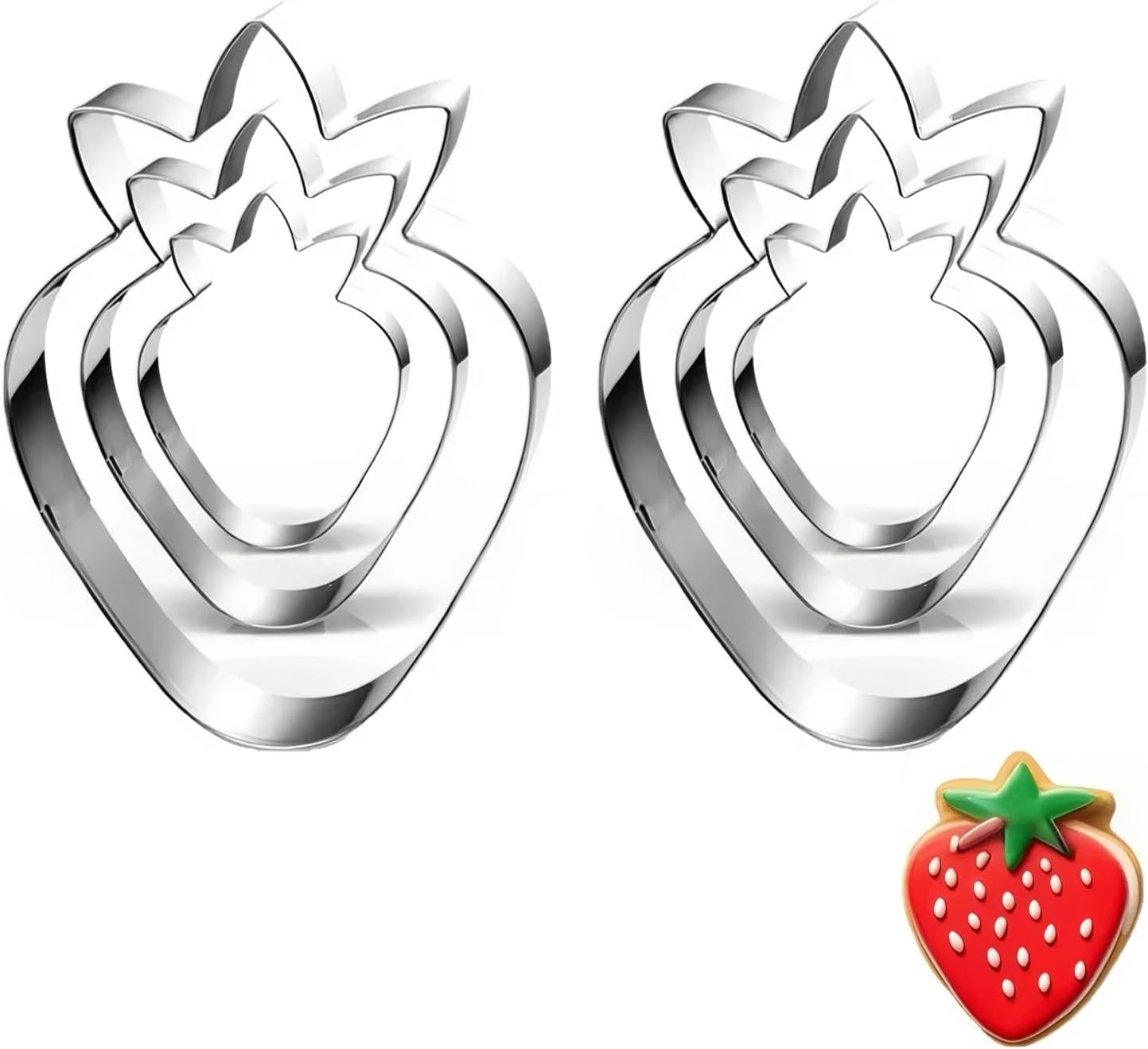 6pcs Strawberry Cookie Cutter Set, Strawberry Shaped Cookie Cutters Stainless Steel 3.5/2.5/1.5 Inch Fruit Mold, Essential Baking Tool for Biscuits Fondant Scone Muffin Bread Dough Homemaking Pastry