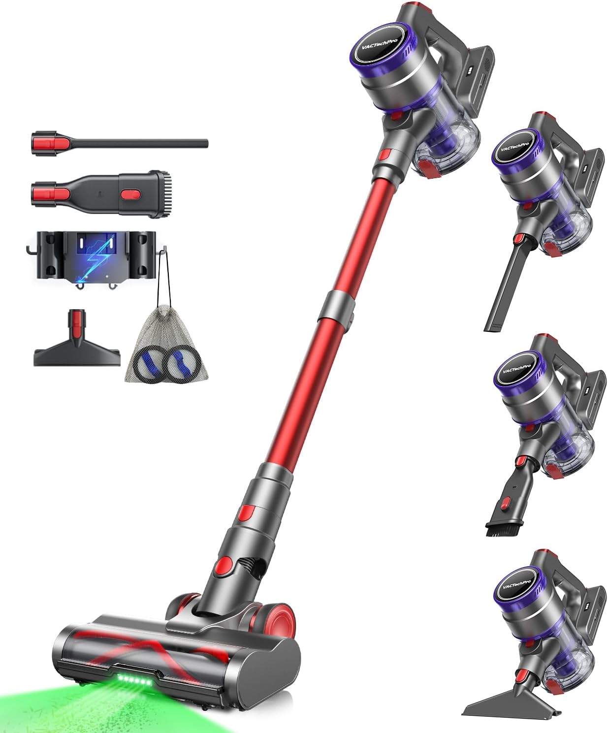 VACTechPro V15 Ultra Cordless Vacuum Cleaner, 48KPA/550W/70min Stick Vacuum with 1.5L Dustbin, Wall-mounted Charging/Removable Battery, Anti-Tangled Handheld Vacuum for Hard Floors Carpet Car Pet Hair