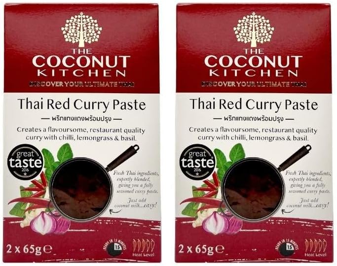 The Coconut Kitchen – Easy Thai Red Curry Paste, Thai Red Curry Kit, Sauce Sachets, Thai Style Spice Blend Pack, Curry Gifts for Men, Thai 7 Spice (2 Pack of 2 x 65g)