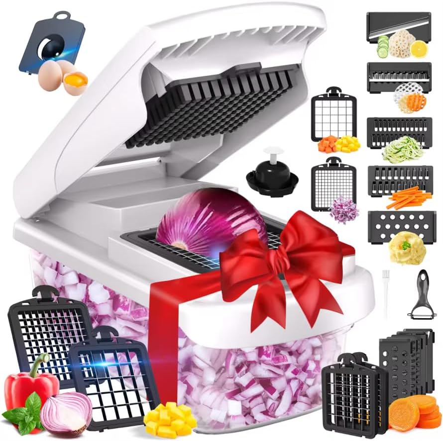 Heavy-Duty Vegetable Chopper 15-in-1 – Kitchen Gadgets & Utensils, Pro Onion Dicer, Salad Chopper, Adjustable Cutter & Slicer with Sharp Blades & Large Container.