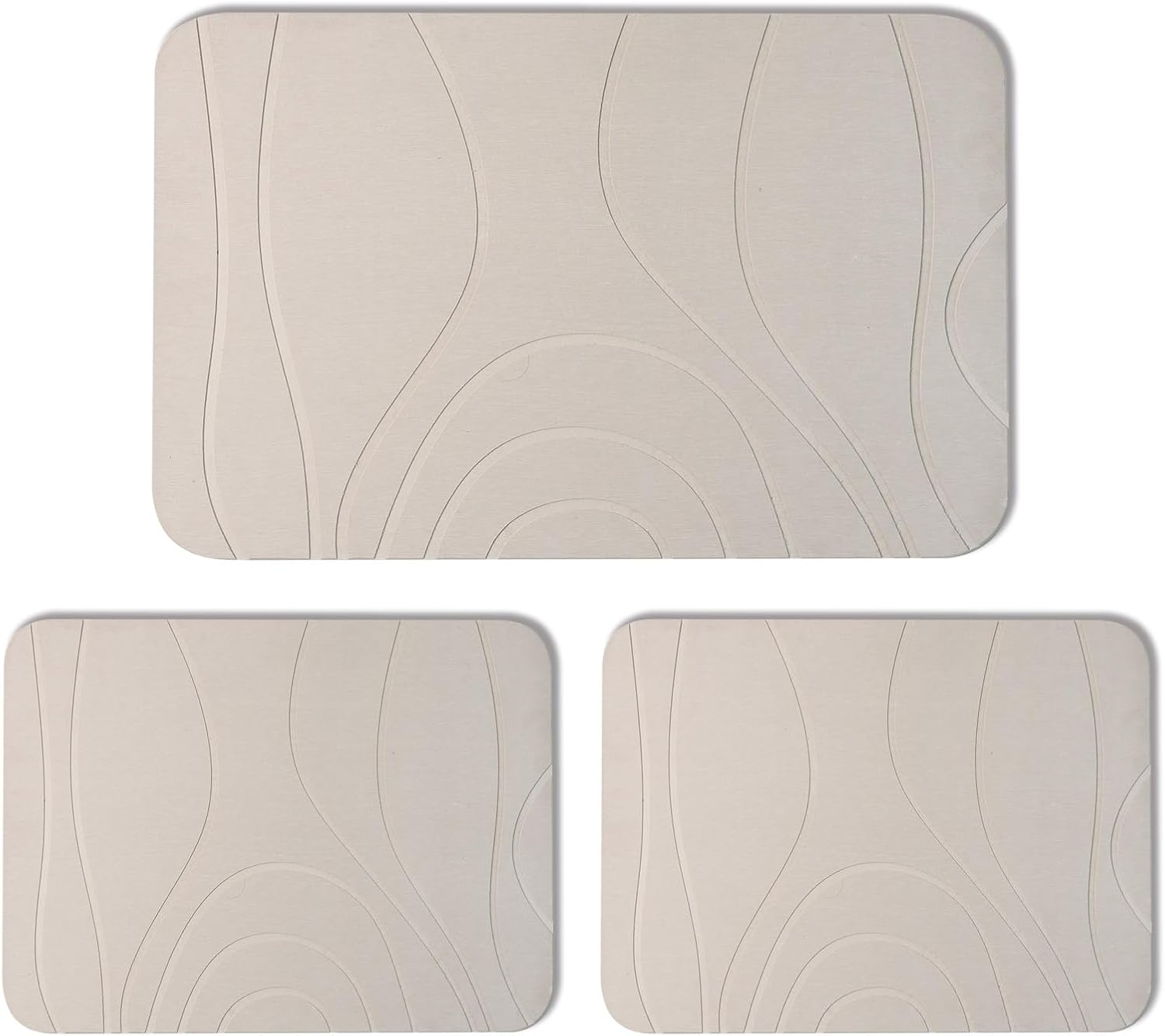 Stone Bath Mat, Diatomaceous Earth Shower Mat, Set of 3, Non-Slip Super Absorbent Quick Drying Bathroom Floor Mat, 24x15, Greyish White