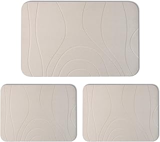 Stone Bath Mat, Diatomaceous Earth Shower Mat, Set of 3, Non-Slip Super Absorbent Quick Drying Bathroom Floor Mat, 24x15, Greyish White