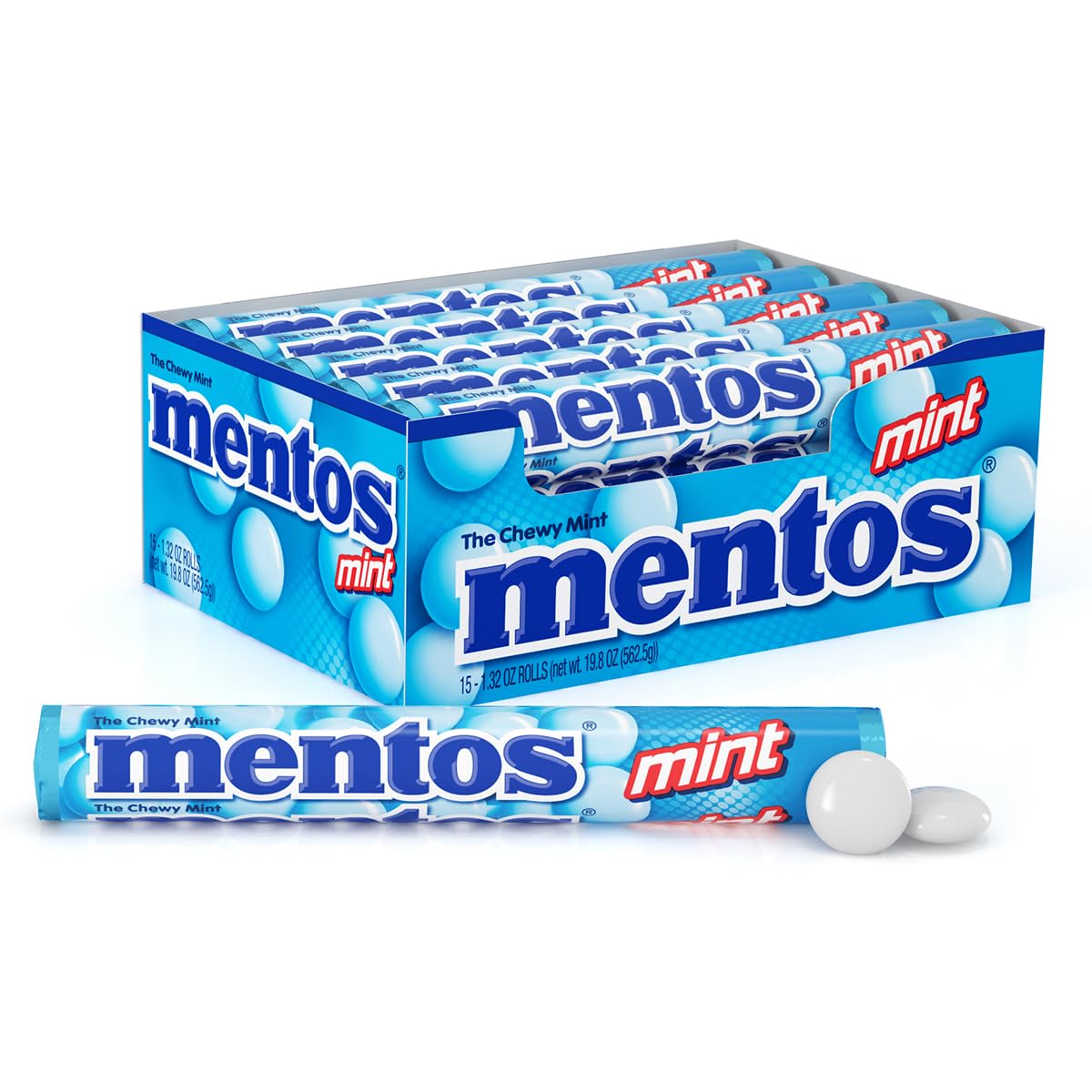 Mentos Chewy Mint Candy Roll, Mint Candies, 14 Pieces Per Roll, 15 Count Party Pack