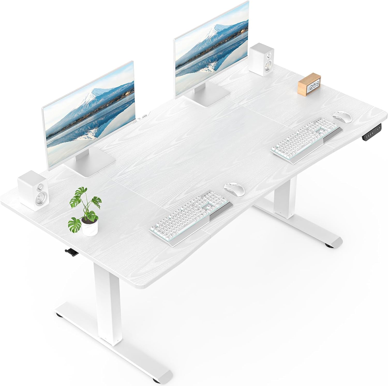 Veken 63 x 28 Inch Electric Standing Desk with Adjustable Height, Sit to Stand Computer Table for Study, Work or Gaming, Home Office Desk White