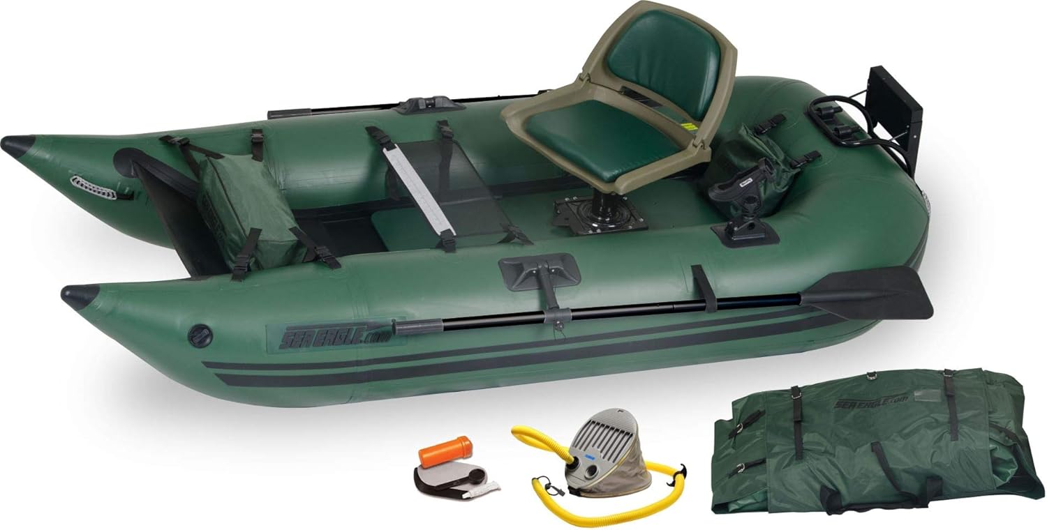 Sea Eagle 285 Frameless Inflatable 9’ Pontoon Fishing Boat - 1 Person- Lightweight, Portable-Perfect for Hunting & Fishing-Sets up in 5 Minutes
