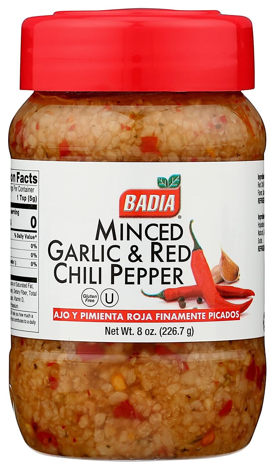 Badia Minced Garlic & Red Chili Pepper 8 oz – Spicy Savory Blend with Garlic and Crushed Red Pepper Flakes