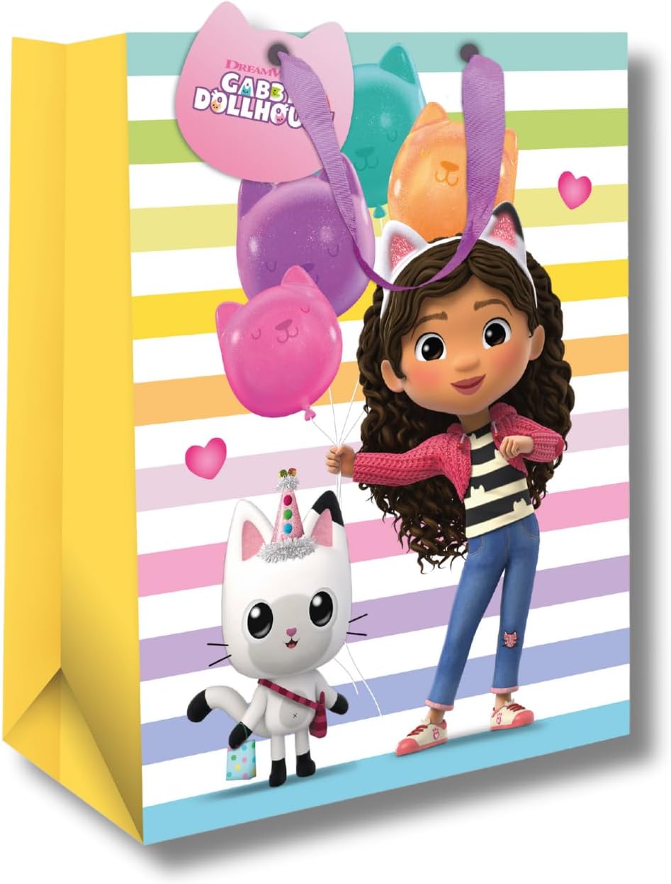 Gabbys Dollhouse Girls Gift Bag - Ideal for Celebrations and Birthdays for Gabbys Dollhouse Fans of all Ages, Officially Licenced and Responsibly Resourced, 33 x 26 x 13.5 cm, Multi-Coloured