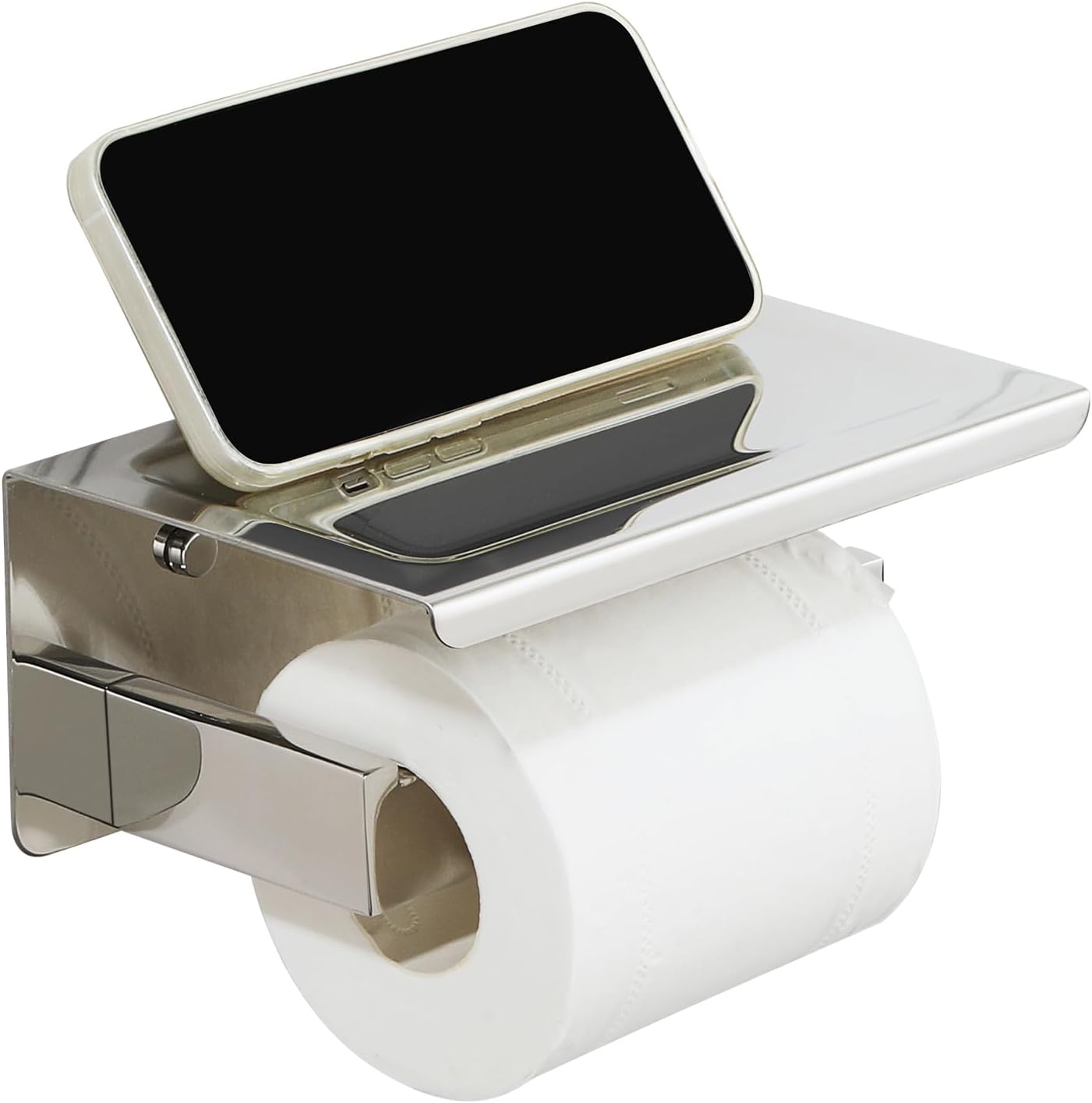 Alise Toilet Paper Holder with Shelf Wall Mount,Adhesive or Drill,Chrome