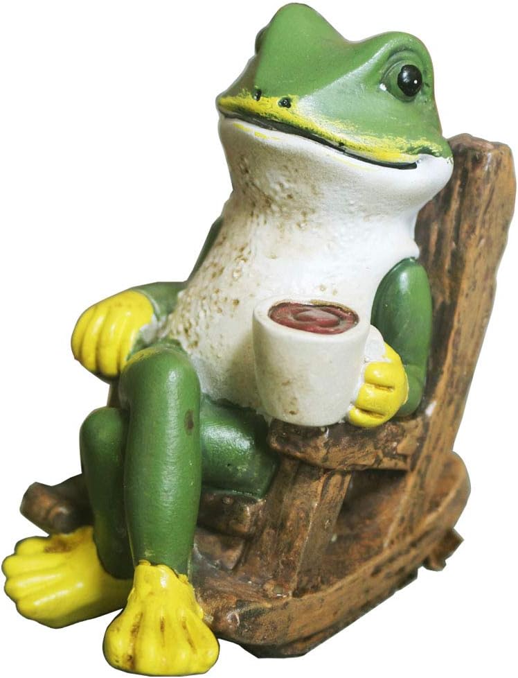 4-Inch Green Frog Coffee Drinking Figurine Statue, Country Rustic Style, Weather Resistant for All Ages