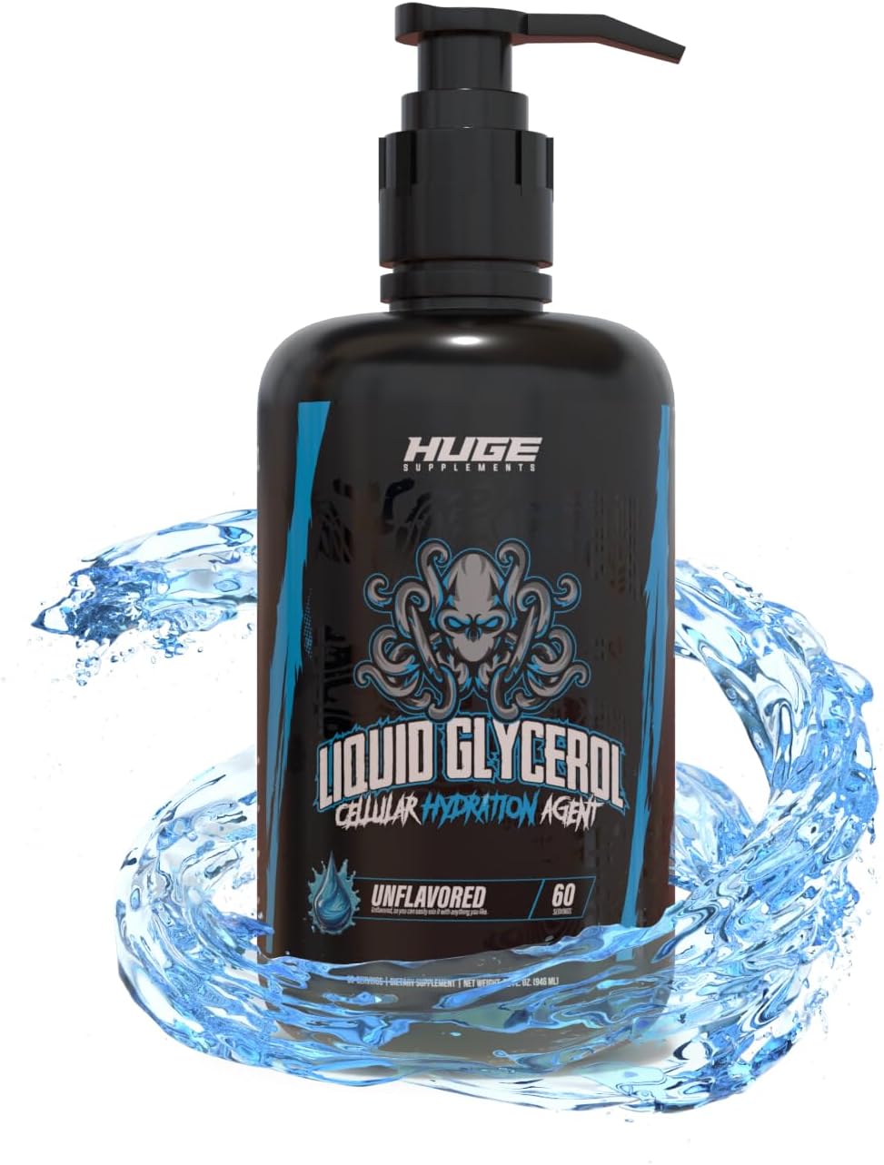 Huge Supplements Liquid Glycerol Supplement, Enhances Muscle Pumps, Increases Muscle Fullness, Boosts Endurance, Cellular Hydration Agent, Clean & Convenient Pump Top, Unflavored (60 Servings)