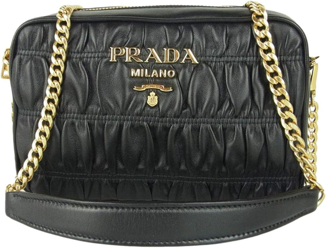 Prada Bandoliera Nero Black Nappa Gaufre'1 Quilted Leather Handbag 1BH112