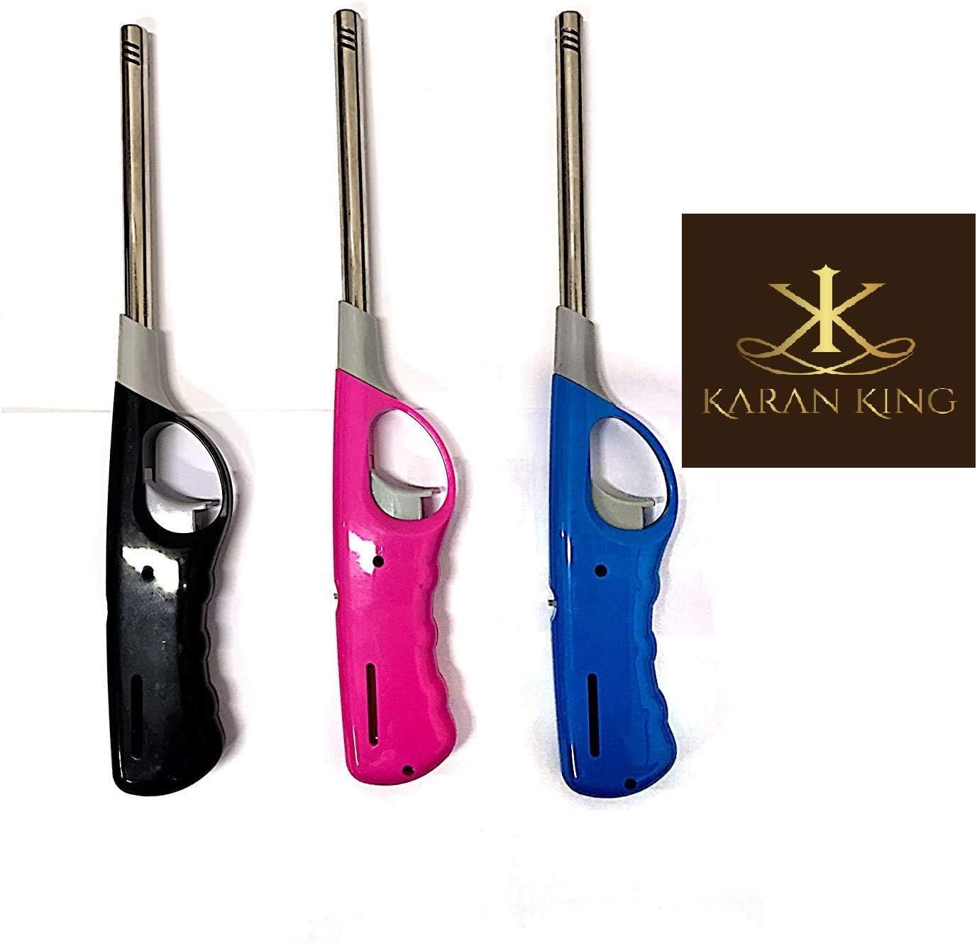 Pack of 3 Refillable Safety Gas Candle BBQ Fire Lighter Plastic 27 cm Multi-Colour