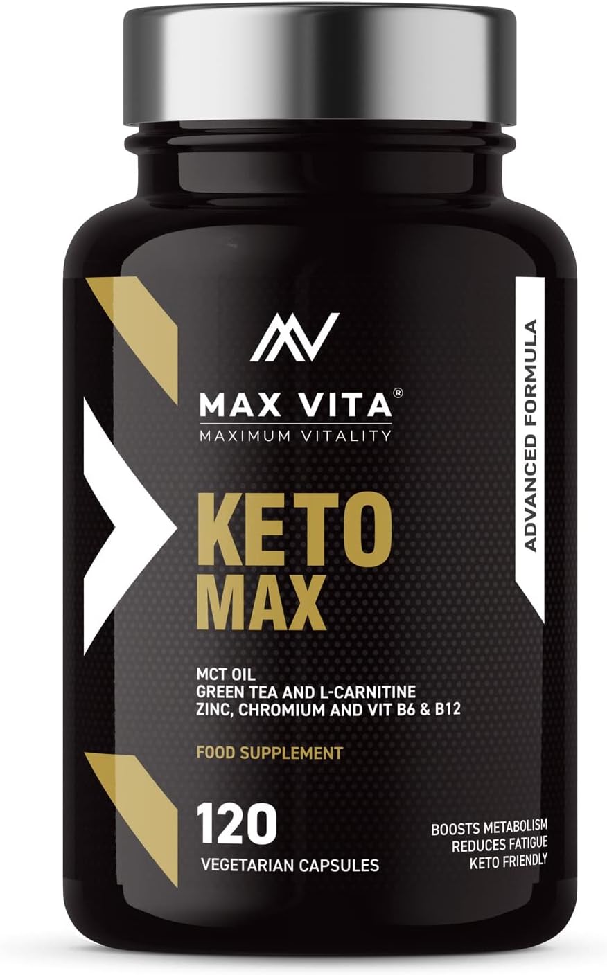 Keto Max – Advanced Keto Diet Pills with MCT Oil, Green Tea & L-Carnitine Plus Vitamins & Minerals - Premium Supplements for Metabolism and Energy Boost - 120 Vegan Capsules Made in The UK