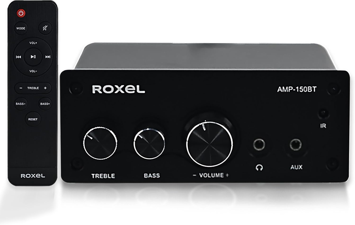 Roxel AMP-150BT Amplifier for 2 Channel Wireless Stereo Audio Amplifier Receiver, Mini Hi-Fi Amp for Speakers up to 90W x 2, with Bass and Treble Control, Wireless Streaming for Passive Speakers