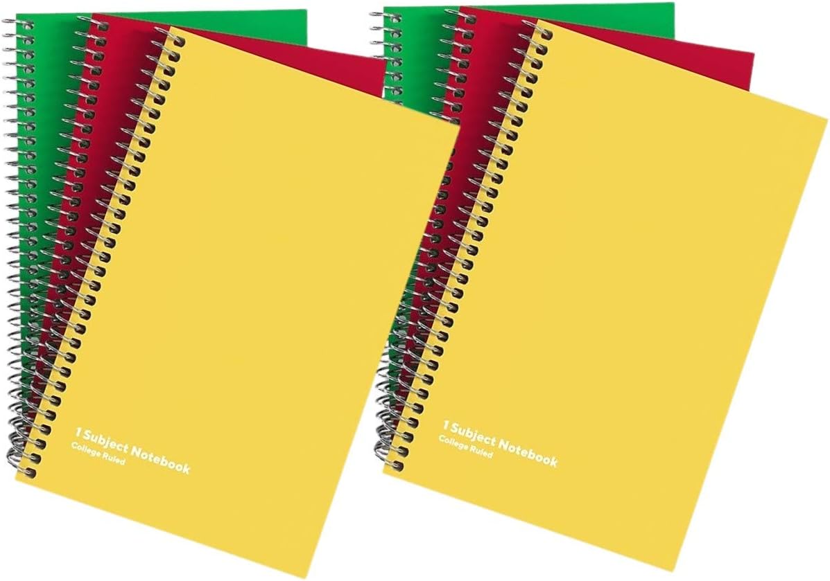 1InTheOffice 1-Subject Wirebound Notebook, College Ruled, 80 Sheets, Spiral Notebook 5x7, 7 3/4" x 5", 6/Pk (6)