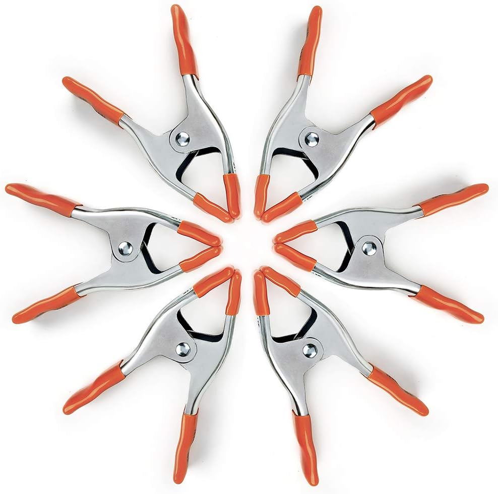 PONY 6-inch Heavy Duty Spring Clamps Set, 2-inch Jaw Opening, Nickel-plated Steel Spring Clips Clamps with Protected Rubber Handles and Tips, 6-Pack