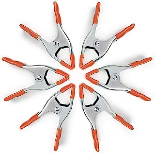 PONY 6-inch Heavy Duty Spring Clamps Set, 2-inch Jaw Opening, Nickel-plated Steel Spring Clips Clamps with Protected Rubber Handles and Tips, 6-Pack