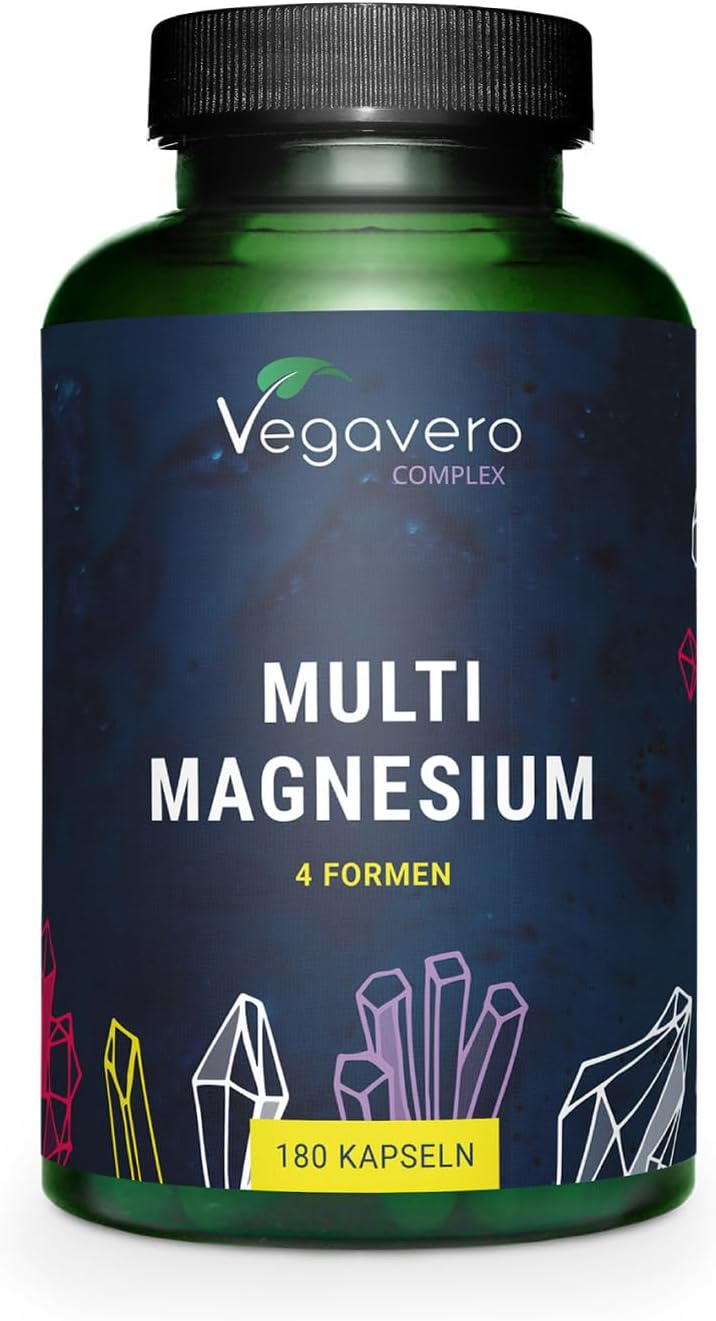 Vegavero Advanced Multi Magnesium Complex | with 4X Chelated Forms: Citrate, Bisglycinate, Malate & Taurate | Vitamins B6 & B2 for Superior Absorption | 180 Vegan Capsules | NO Additives