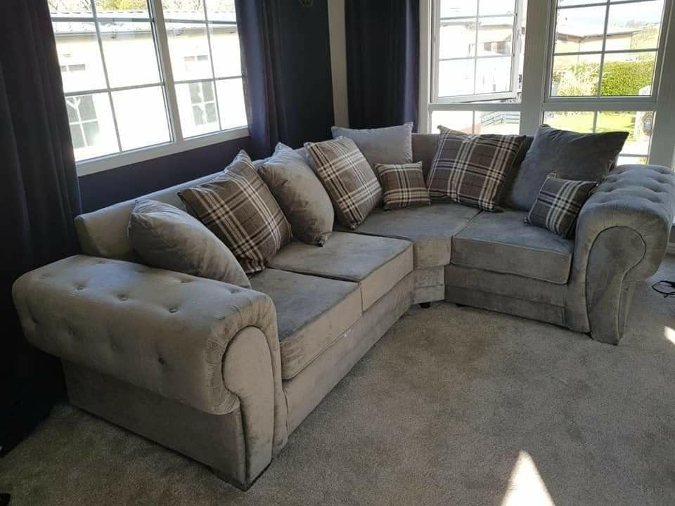 Rosemont Furniture - Verona 2C2 Corner for Living Room, Grey Fabric UK Upholstered Corner Sofa (Grey, 2C1 Corner)