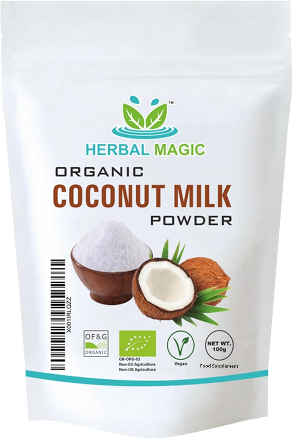 Herbal Magic's Organic Coconut Milk Powder, Sparkle Your Smoothies, Shakes, Juices, Soups, Stews, Baking, Cuisnes - irresistibly Delicious for an Active lifestyle-100g