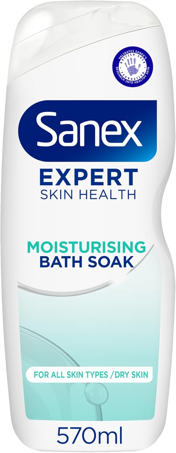 Sanex Expert Skin Health Moisturising Bath Soak 570ml - bath soak men and women - bath foam - advanced prebiotic formula - smooth and hydrated feeling skin - supports good skin bacteria