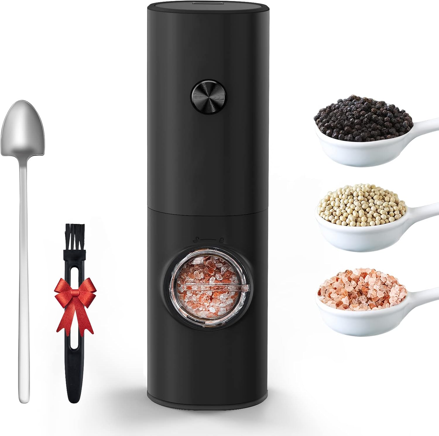 SVAVO Electric Pepper Grinder, Battery Operated Salt Grinder, Automatic Pepper Mill with LED Light, Adjustable Coarseness One-hand Control, Black Peppercorn Grinder Refillable, Battery Not Included