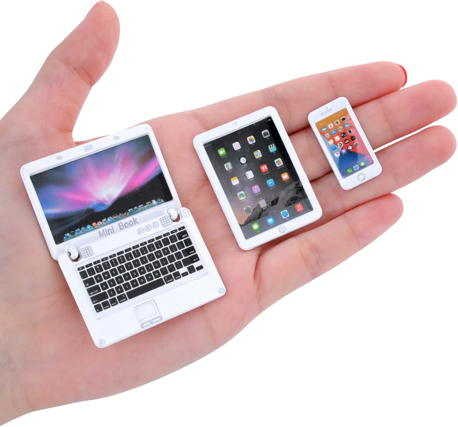 cobee 1:12 Metal Simulation Laptop Tablet Smart Phone Mini 3 Pcs/Set- Dollhouse Miniatures Computer Scene Simulation Furniture Accessories Dolls House Furniture Doll Accessories Play Set (White-3Pcs)