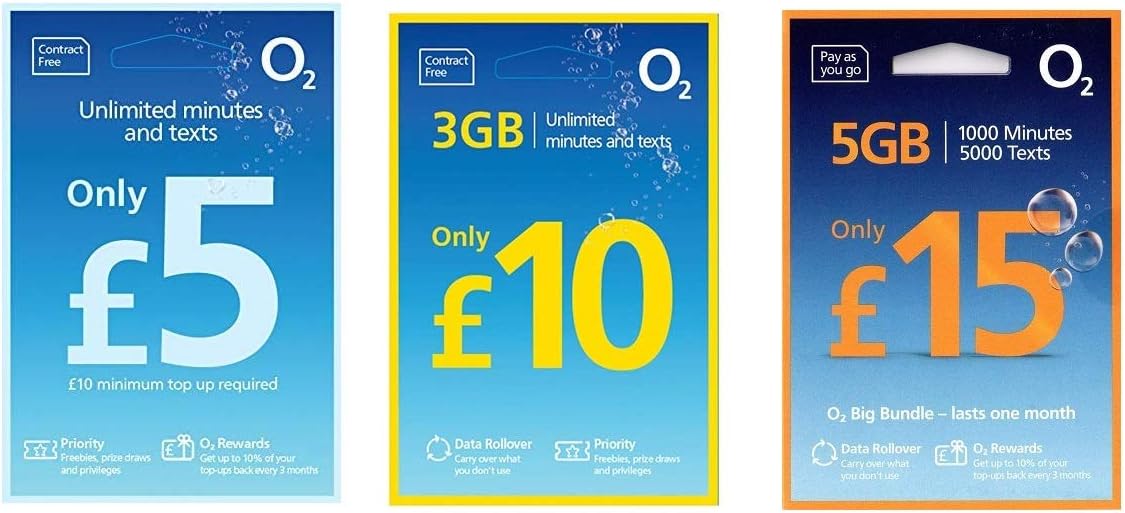O2 Big Bundle SIM Card Pay As You Go - Contract Free - 30 Days - £10 - Unlimited Minutes - Unlimited SMS - 3GB DATA - Tri-SIM - Standard/Micro/Nano - (£10 Bundle)