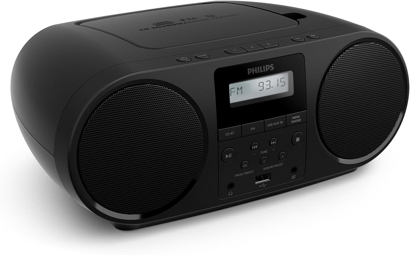 Philips TAZ5000 All-in-One CD Player with FM Radio, Bluetooth 5.4, USB, Battery/AC Power, Dynamic Bass, Recycled Materials & 3.5mm Headphone Jack