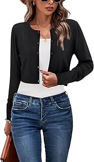 Newshows Cropped Cardigan Sweaters for Women 2024 Crew Neck Button Down Open Front Knit Bolero Shrugs