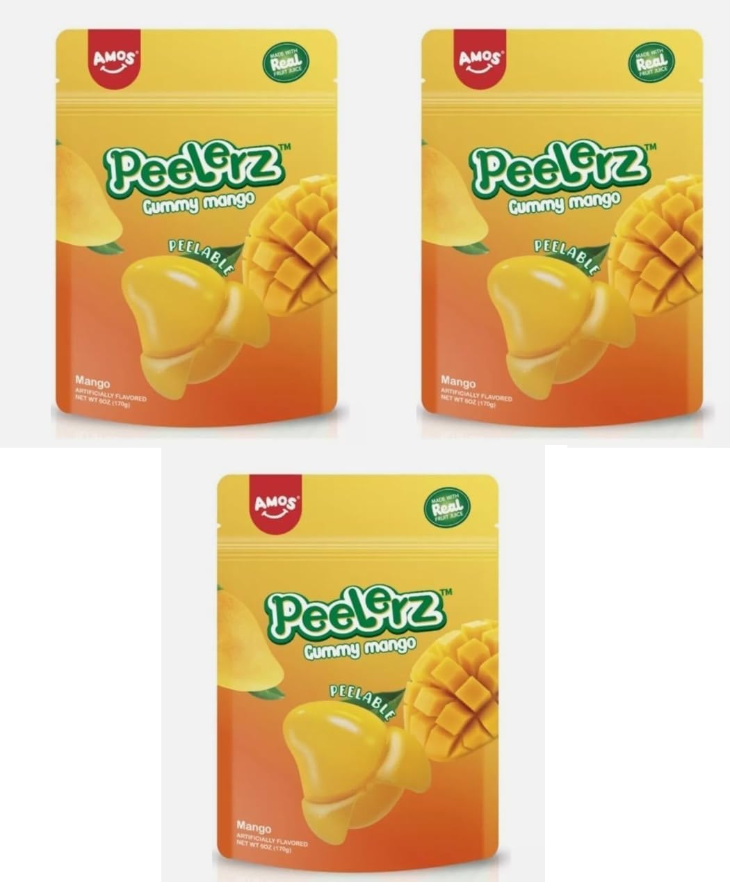 Amos Peelerz Mango Gummy Candy 170g Peg Bag (Pack of 3)
