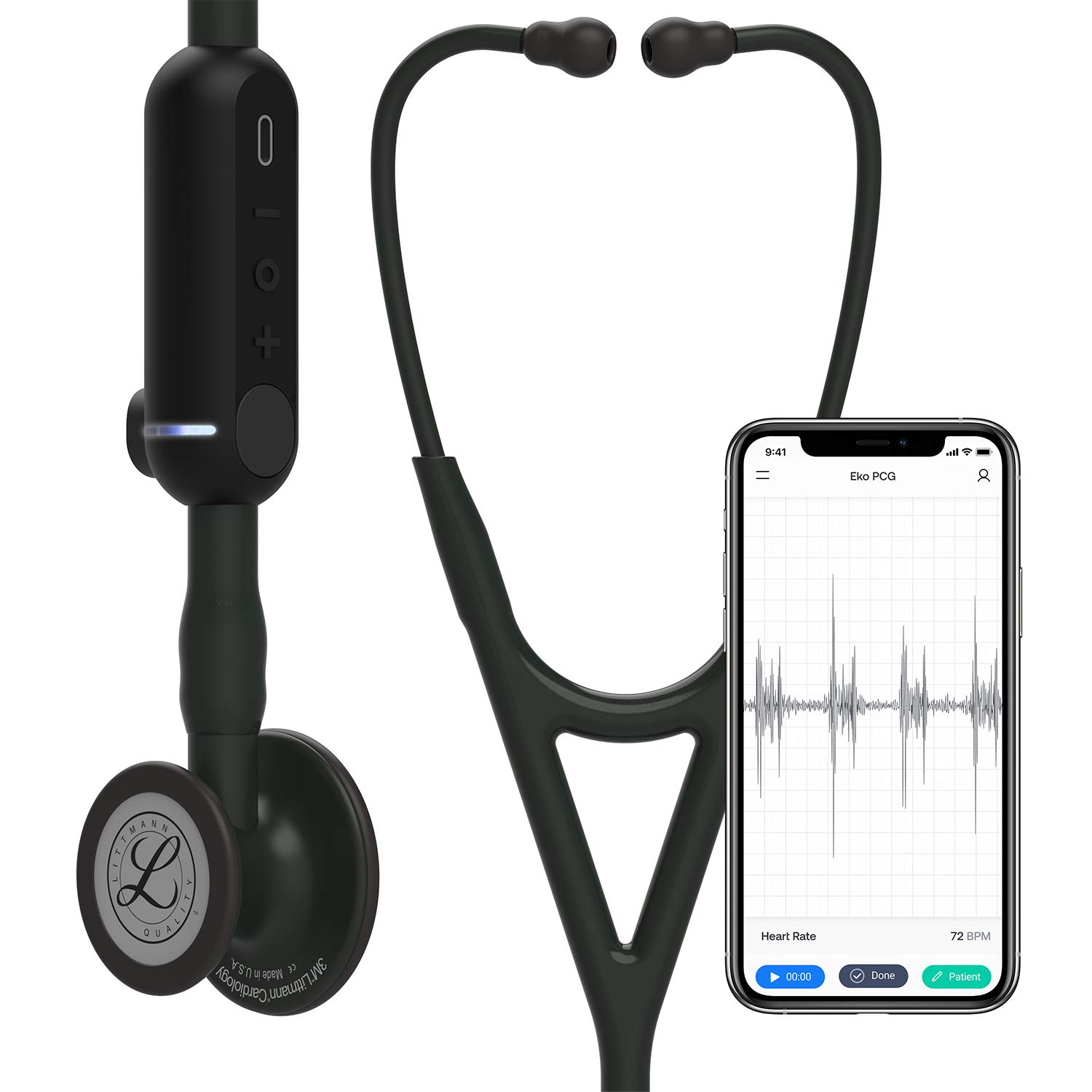 3M Littmann CORE Digital Stethoscope, Our Most Advanced Stethoscope Yet, Up To 40x Amplification, Active Noise Cancellation, In-App Sound Wave Visualization, Black-Finish Chestpiece, 8480