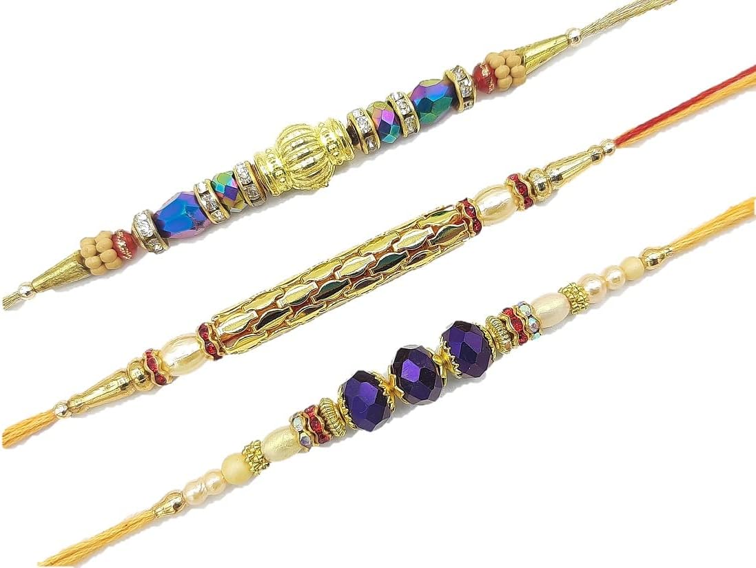 Rakhi Bracelet for brother, Unique Design Rakhi for Brother, Bhabhi, Sister, Father and celebration with Family, Raksha Bandhan holy Rakhi., S, Cotton, stone