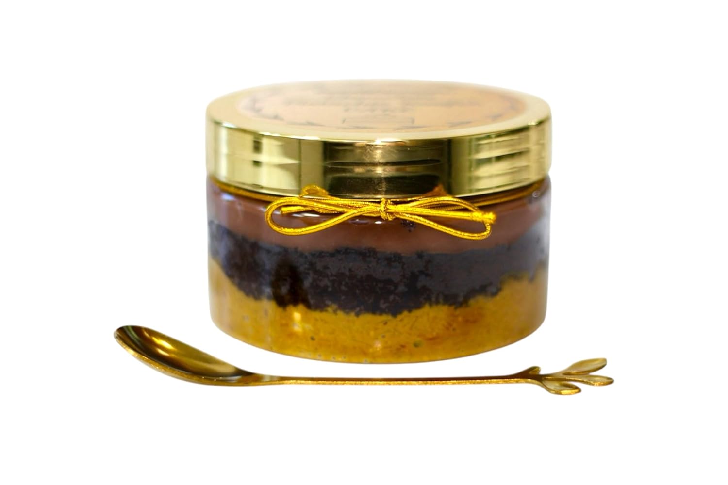 Dubai Chocolate Pistachio Knafeh Cake With Mini Gold Spoon in gift packaging