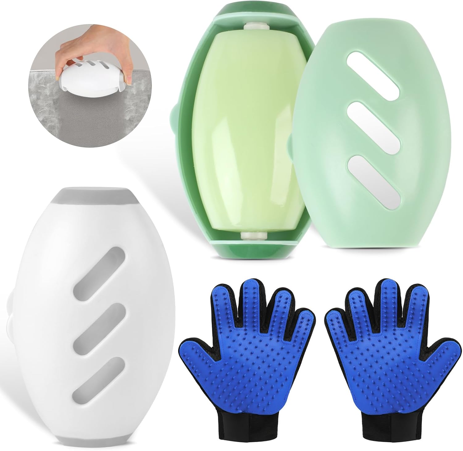 LYMYBETY 2Pcs Pets Hair Remover Lint Roller Reusable, Pet Grooming Glove and Pet Brush Glove for Cat and Dog, Easy and Fast to Clean Pet Hair Remover for Carpet, Rugs, Stairs, Bedding and Sofa