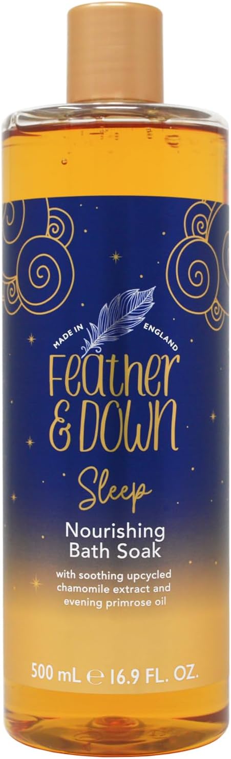 Feather & Down Nourishing Bath Soak (500ml) - with Soothing Upcycled Chamomile Extract & Evening Primrose Oil. Nourish Your Body & Calm Your Mind. Cruelty Free. Vegan Friendly.