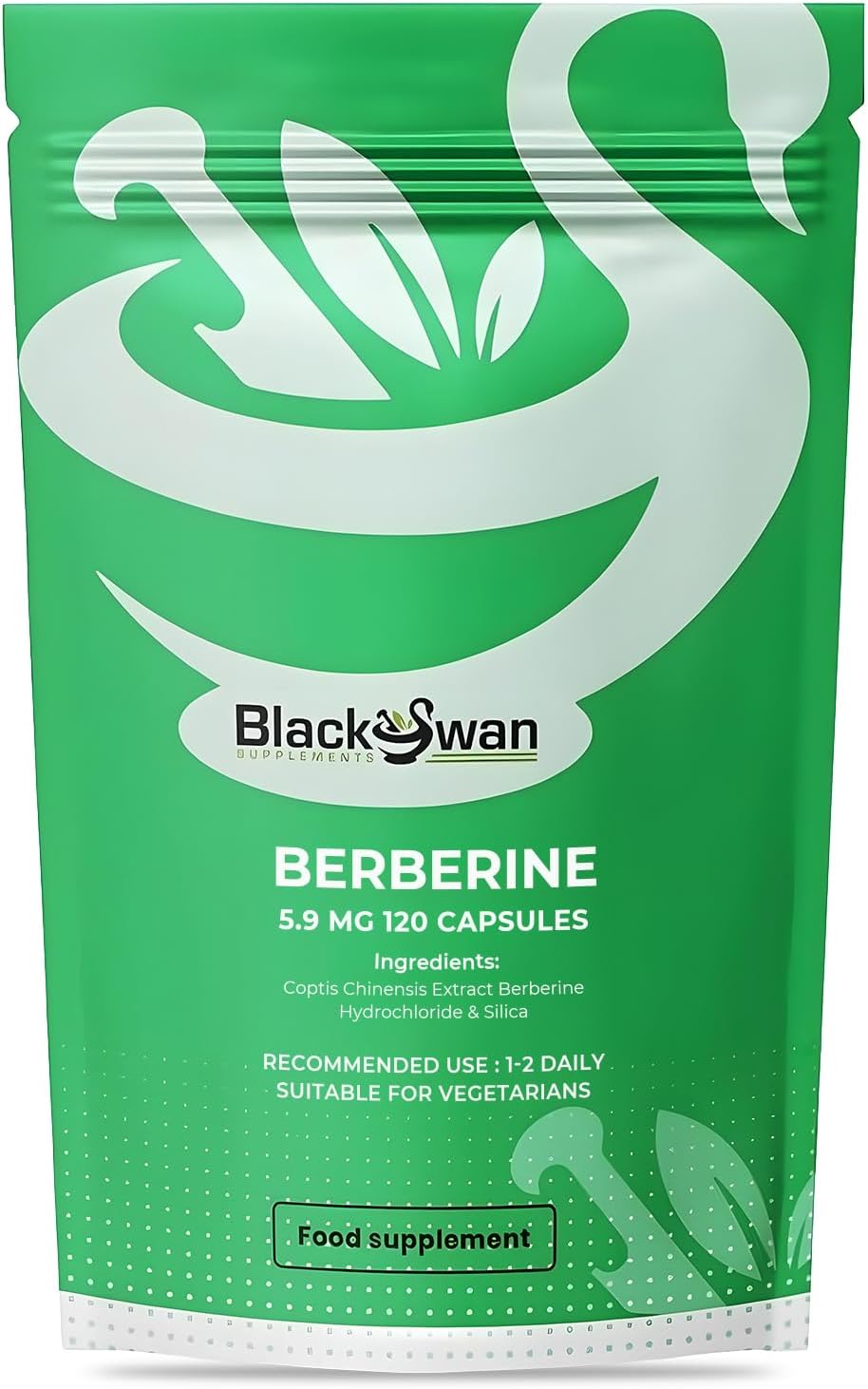 Black Swan Berberine Supplement 750mg Capsules - Pure Berberine HCL High Strength Supplement - Berberine Weight Loss Vegan Formulated Capsule Anti-oxidant and Anti-inflammatory - 120 Capsules