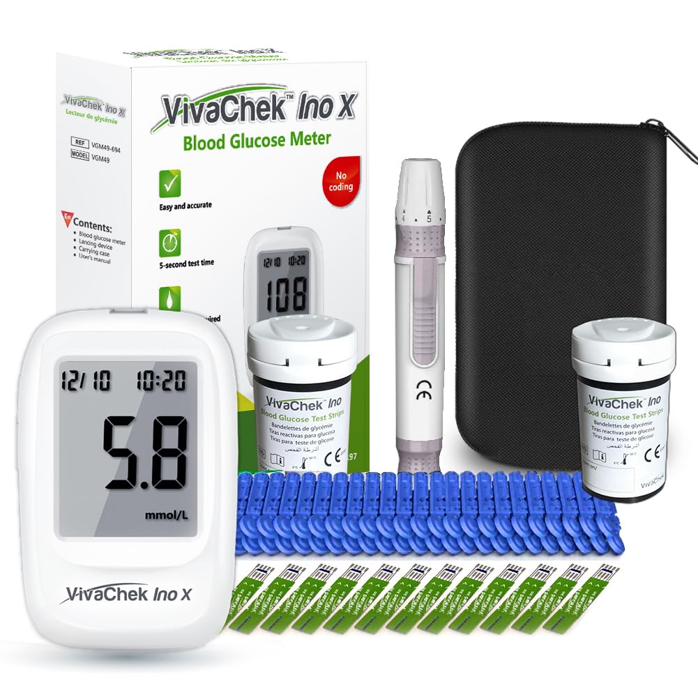 VivaChek Diabetes Test Kit, Blood Sugar Tester with Ketone and Hypo Warning, 𝐍𝐇𝐒 𝐀𝐩𝐩𝐫𝐨𝐯𝐞𝐝, 900 Memory, Blood Glucose Monitor with Test Strips x 100 and Lancet 100 -inmmol/L