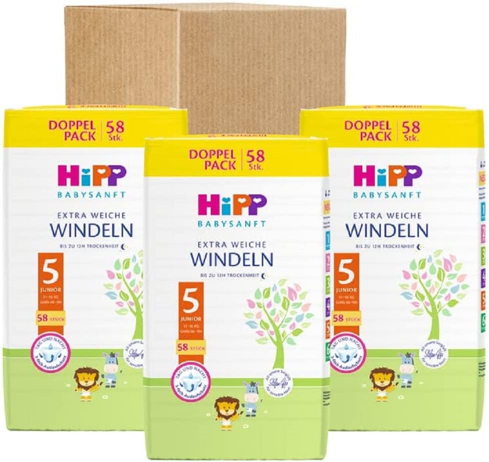HiPP Babysanft Nappies Junior 5 Storage Box (3 x 58 Pieces)
