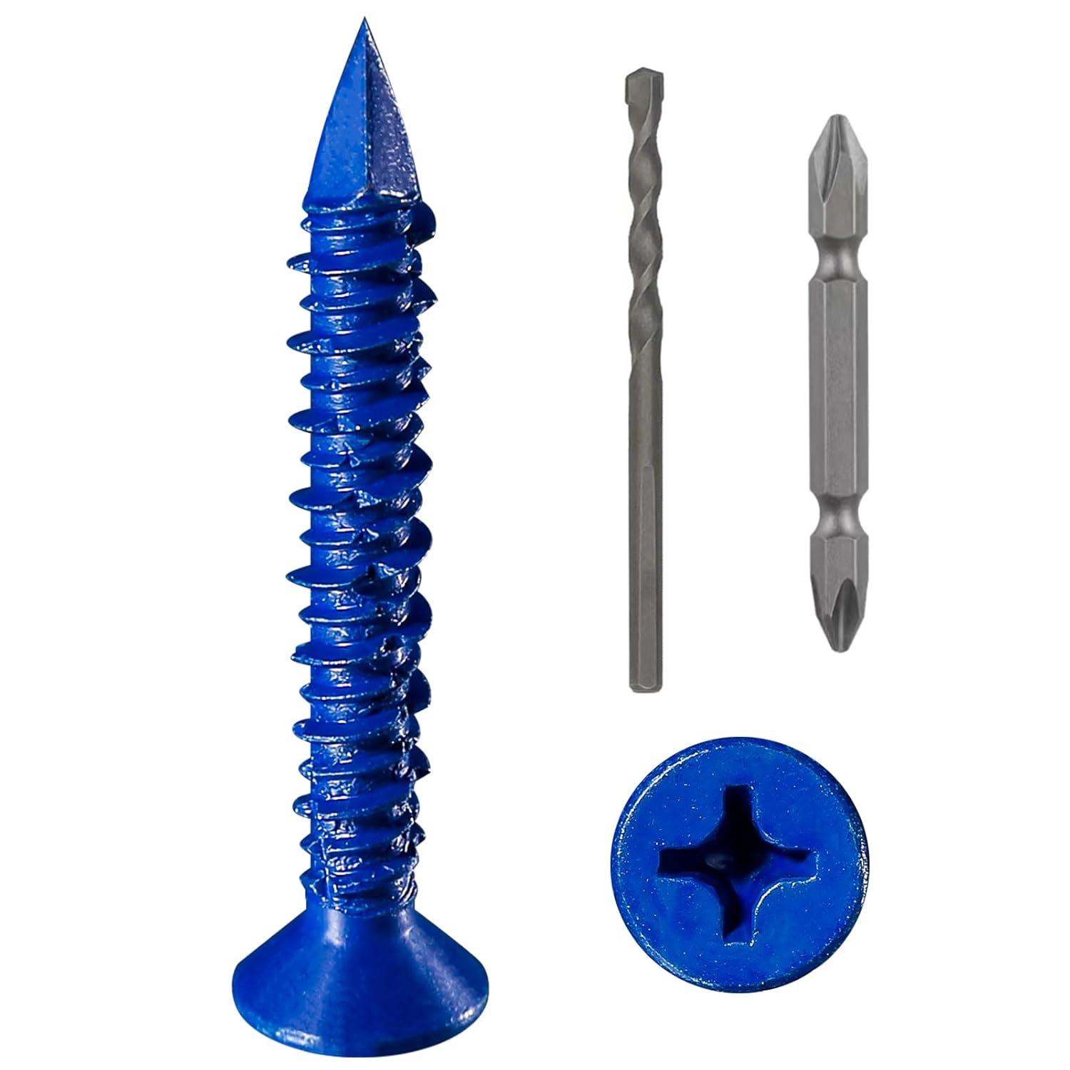 WenSilon(30 PCS) 1/4" x1-3/4 Concrete Screw Anchor Blue Flat Head for Anchoring to Masonry, Block or Brick Stucco