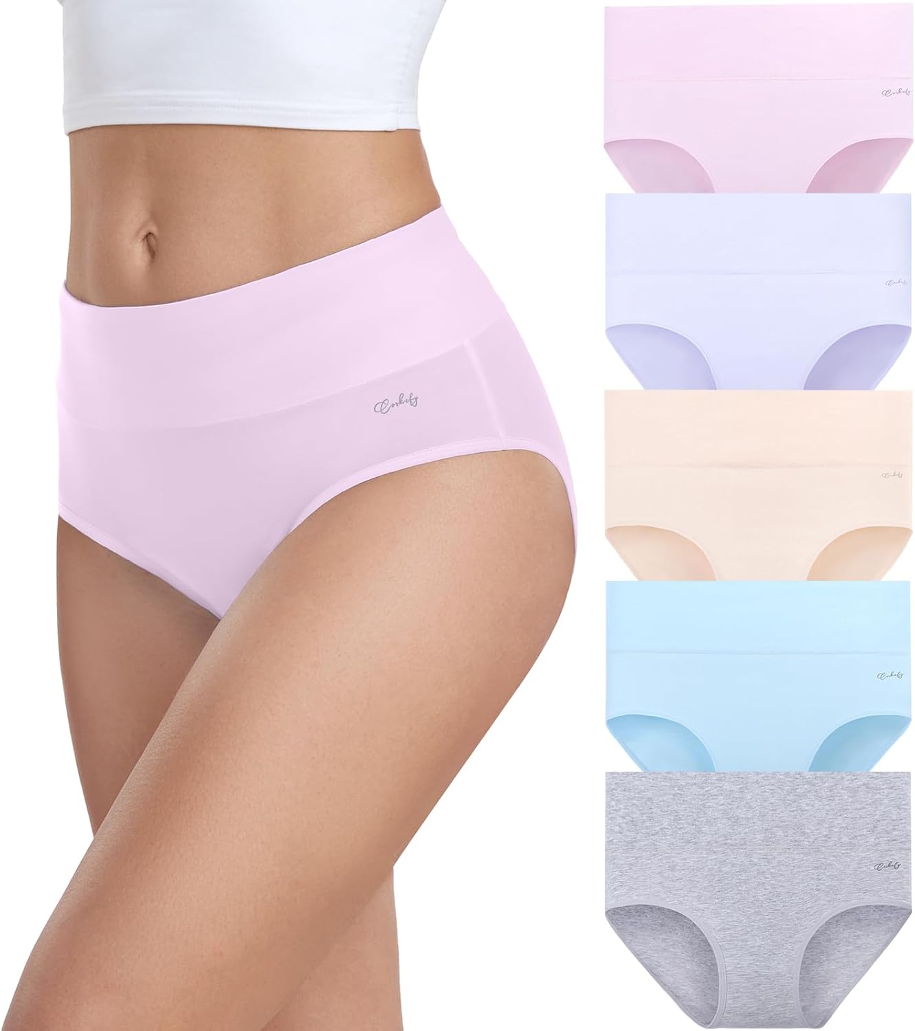 coskefy Underwear Women, High Waisted Cotton Knickers Ladies Full Briefs Soft Panties Slight Tummy Control Pants 5 Pack