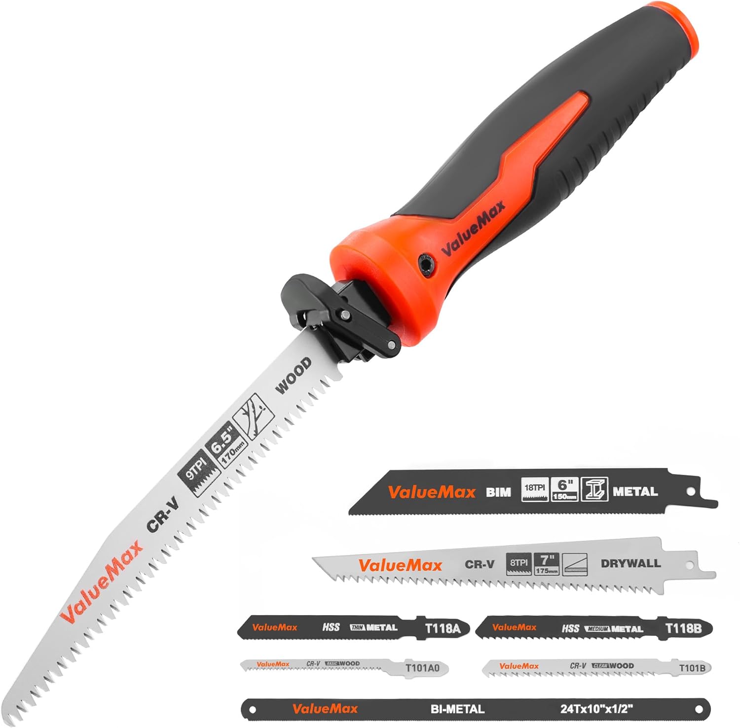 ValueMax 8-in-1 Multi Hand Saw with Quick Blade Replacement Design, Pad Saw with Optimized Button Design and Ergonomic Handle for Wood and Metal Cutting