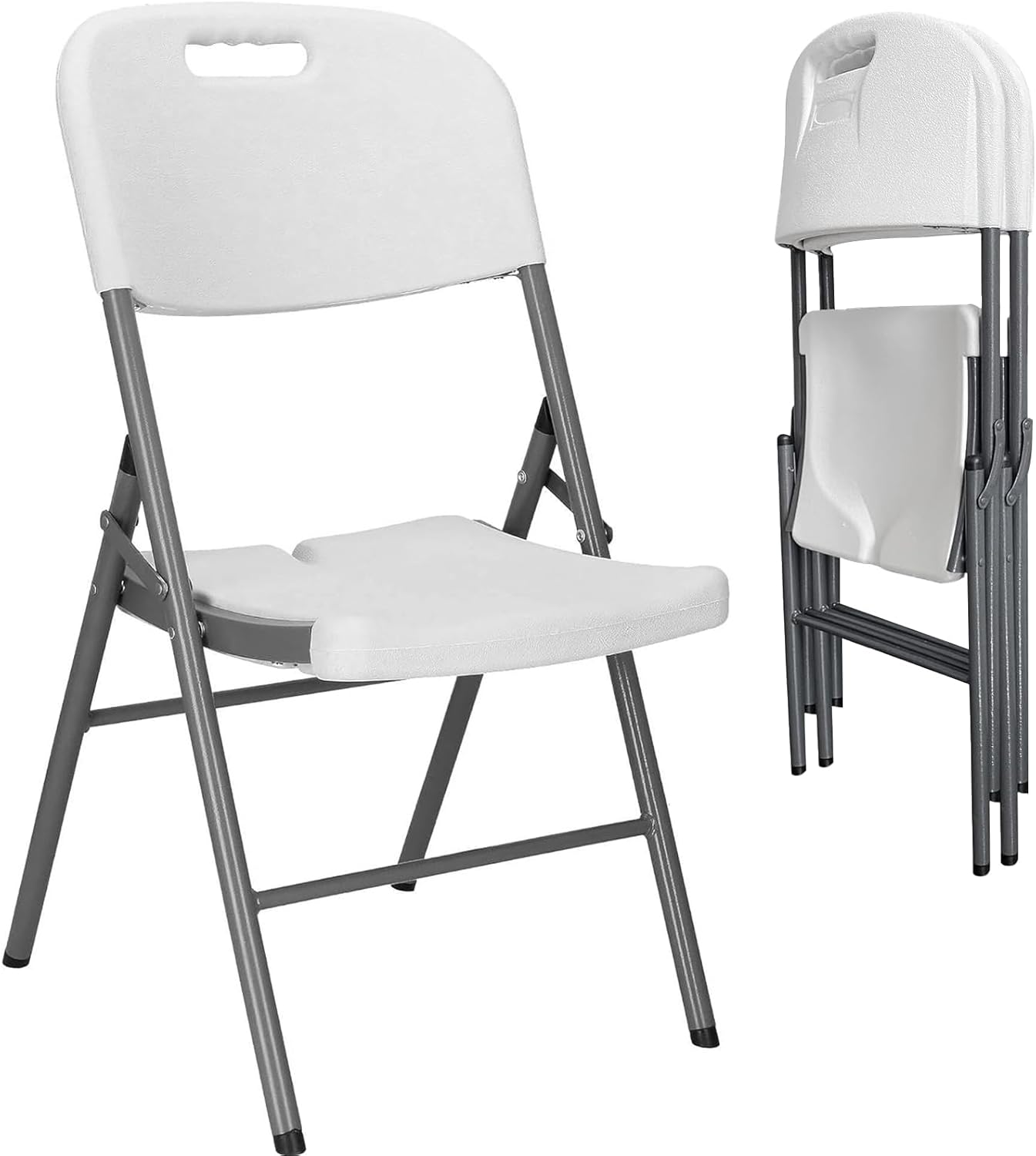 WY8 Heavy Duty White Folding Chair, Compact Foldable Design with Ergonomic HDPE Seat & Sturdy Powder-Coated Steel Frame, Indoor/Outdoor Use, 47x61x86cm Lightweight & Durable for Events, Dining,Camping