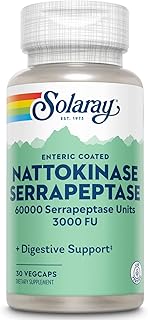 Solaray Nattokinase Serrapeptase Supplement - Enteric Coated - 3000 FU Nattokinase Supplement - Circulation, Cardiovascular, Sinus Support - Lab Verified, 60-Day Guarantee - 30 Servings, 30 VegCaps