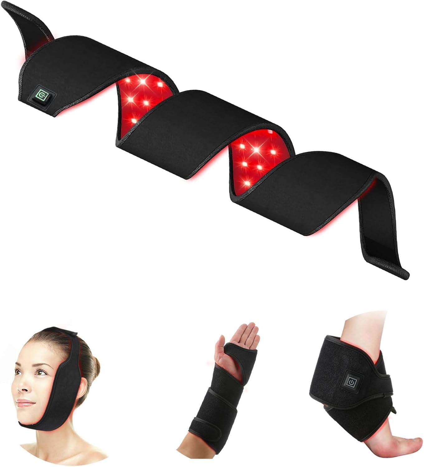 Red Light Therapy Belt for Body, 37'' Cordless Red Infrared Light Wrap for Neck Chin Knee Ankle Hand Pain Relief, 660nm & 850nm with Pulse & Heating Modes