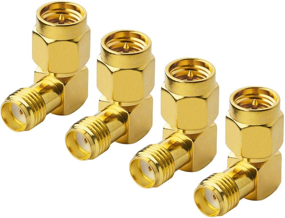 onelinkmore SMA Male to Female Right Angle 90-Degree Adapter Gold Plated Contacts Pack of 4……