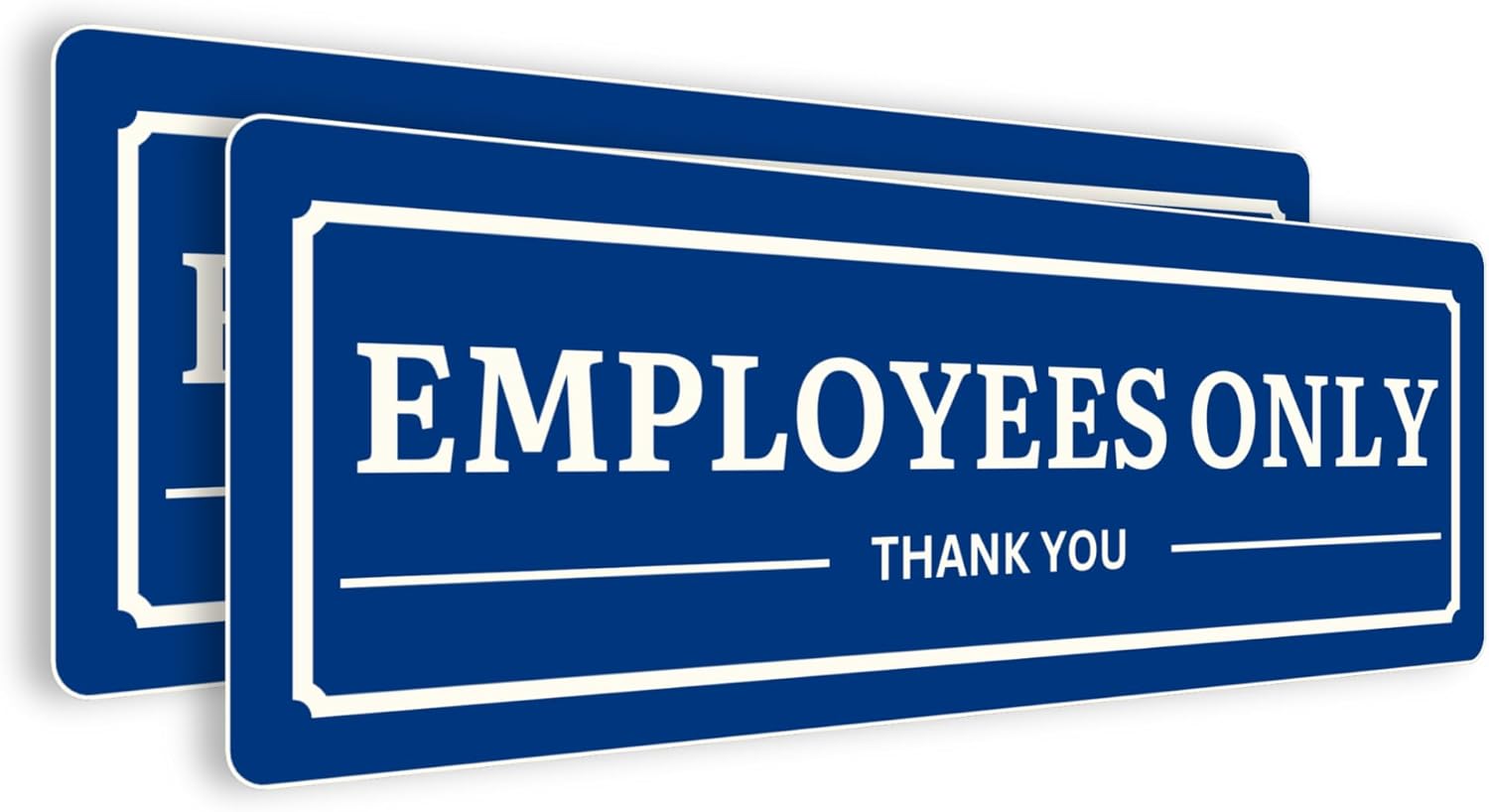 2 Pcs Employees Only Sign Stickers, 9 by 3 Inches Waterproof, Fade Resistant, PVC 0.2 in Thick Do Not Enter Signs With Strong Double Sided Adhesive. (Blue and White)